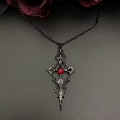 "Szkarłatne Oko" – Zestaw Gotyckiej Biżuterii w Czarnej Kolorystyce z Czerwonym Akcentem