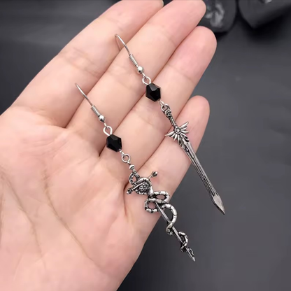 "Walka Przeznaczenia" – Wiszące Kolczyki Miecz i Wąż